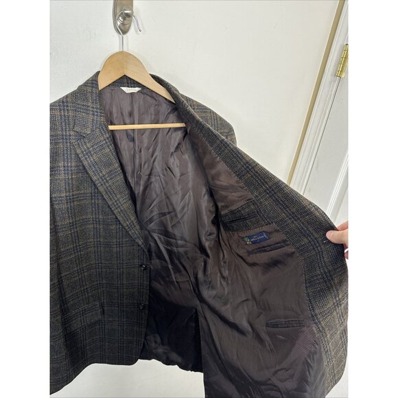 Viyella Men 44 Wool Cashmere Blend Check Brown Navy Blazer Sports Coat - Picture 4 of 8